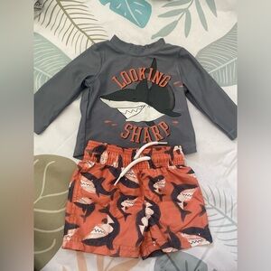 Carter's Gray and Orange Shark Swim Set